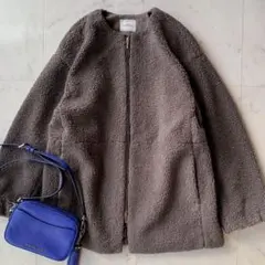 美品 人気 グリーンレーベルリラクシング ボアノーカラーブルゾン 洗える モカ