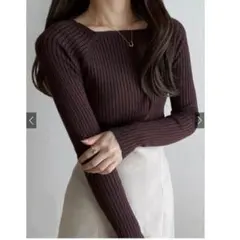 GRL スクエアネックリブニットトップス