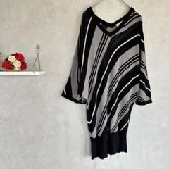 ストライプニット LLサイズ　ゆったり　チュニック　ラメ入り　細見え