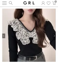 GRL レースカラーニットトップス ブラック [ru1357]