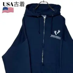 90s USA古着 ジップアップパーカー 紺ネイビー XL スウェット y2k