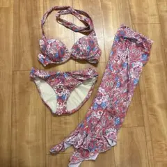 幾何学模様 ビキニセット カバーアップ付き