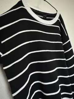 IKUMIオーバーサイズボーダープルオーバーニットセーター