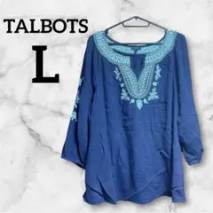美品✨TALBOTS【L】 ネイビー 刺繍 チュニック 長袖 タルボット シャツ