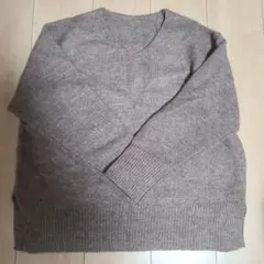 ふあふあヤク風Vネックプルオーバーニット ダークベージュM