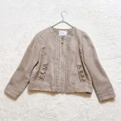 美品　クチュールブローチ　ノーカラージャケット　ベージュ　３６