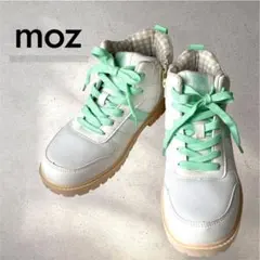 美品 moz ハイカットスニーカー 24.5cm 白 ミントグリーン チェックのサムネイル