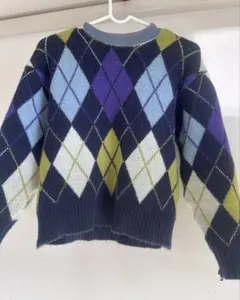 ダイヤモンド柄 ウール混紡セーター