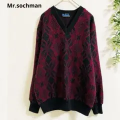 Mr.sochman 長袖ニット　セーター　M 赤黒 総柄　ノルディック柄　✨