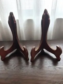 木製 プレートスタンド 2個セット インレイ装飾