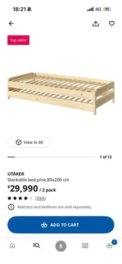 たのメル便込】IKEA UTÅKER｜スタッキングベッド｜デイベッド｜パイン