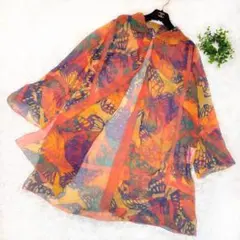 大きめサイズ✨美品　ハナエモリ　パリ　シルクオーバーブラウス　シアー　オレンジ