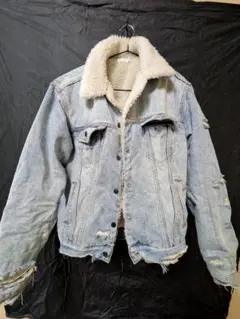 mnmlボア襟付き ライトブルーデニムジャケット