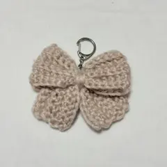 ハンドメイド かぎ編みリボン キーホルダー ベージュ