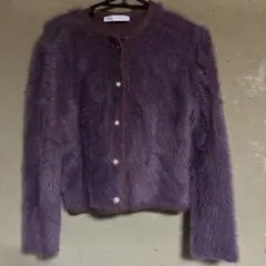 ZARA パープルファーカーディガン L