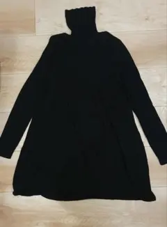 黒 ニット マタニティ ワンピース ハイネック