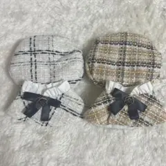ぬい服 ケープ ポンチョ ベレー帽 チェック ツイード 黄 白 セット