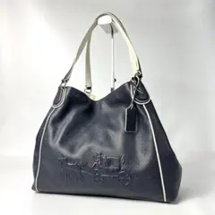 美品 COACH コーチ ホースアンドキャリッジ トートバッグ レザー ネイビー