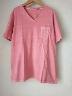 Vネック胸ポケットTシャツ　サーモンピンク　ヴィンテージ　古着　アメリカ