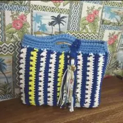 ミニバッグ　ハンドメイド　Tシャツヤーン　ブルー