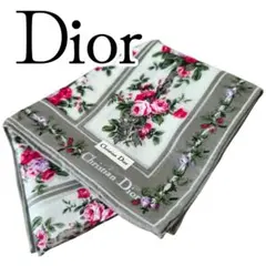 【極美品】Dior ハンカチ 大判 グレー 花柄 バラ ローズ シール付き 総柄のサムネイル