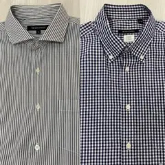 【美品】スーツカンパニー 長袖ワイシャツ 2枚セット（ストライプ・チェック）