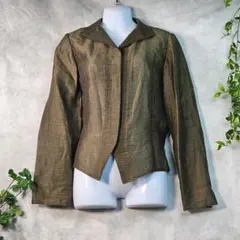 麻ジャケット　グリーン　L　サイズ11 夏用　透け感有