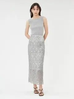 新品■FRAY I.D (フレイアイディー) リーフレースタイトスカート1グレー