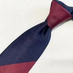 【美品】ワイド レジメンタル ネクタイ ネイビー ワインレッド シルク 日本製