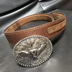 レザー ベルト 牛の頭バックル