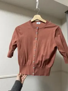 ピンク 五分袖 ニットカーディガン 組曲