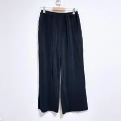 ワイドパンツ　美品　レディースパンツ　ウエストゴム　ストレッチ　プリーツ　黒