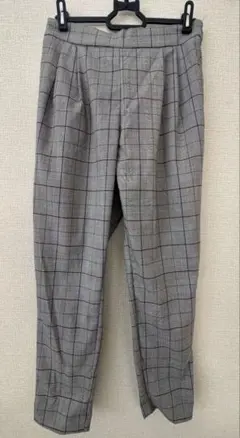 テーパードパンツ　グローバルワーク　チェック　グレー　レディース　ゴム