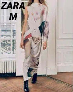 未使用級 ZARA ザラ 変形 マキシ ワンピース M アシンメトリー アートのサムネイル