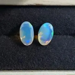 ✧天然石エチオピアオパール5.0×3.0mm✧Ⅹ　ピアス　ステンレス