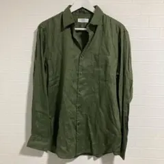未使用級美品　ユニクロ プレミアムリネンシャツ　長袖 オリーブグリーン　カーキL