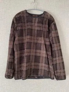 ユニクロ　メンズ　フリース　チェック　ブラウン　M