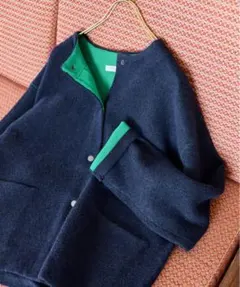 裏配色 スナップ ニット カーディガン