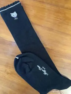 新品メゾピアノ　ハイソックス　猫　黒　23-25
