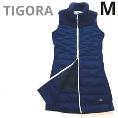 TIGORA ネイビー ボア襟 ストレッチ 中綿 ジップワンピース アルミ　M