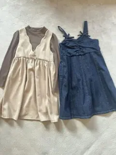 ワンピース2点セット 140サイズ ベージュ・デニム