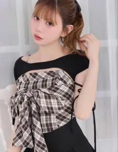 新品タグ付き ミシェルマカロン BIGリボンチェックキャミトップスF