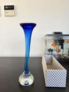 新品未使用品クレインサークル　青と透明のガラス花瓶 約27cm おしゃれ