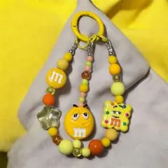 G083 ビーズストラップ 黄色Mチョコ