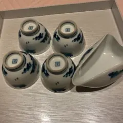畑萬陶苑の「染付山水絵」煎茶器セット有田焼 蘭 湯呑み 4客セット