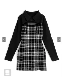 チェック柄長袖ミニワンピース