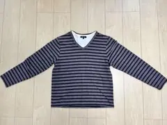 BEAMS HEART ストライプロングT Vネック L