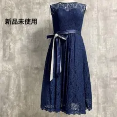 美品　新品未使用　ナイトワン　レースドレス　M ネイビー