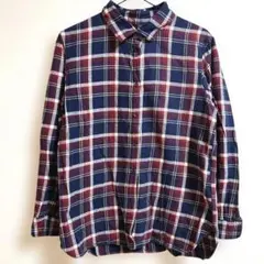 ユニクロ　UNIQLO フランネルチェックシャツ　レギュラーカラー　紺赤　L