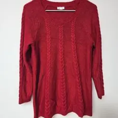 ​美品✨ Westport レッド ケーブル編み ネック ニットセーター (M)